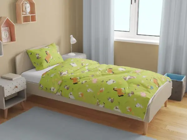 Bavlněné povlečení do školky česká farma zelená.