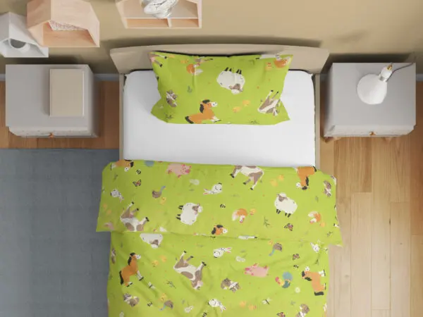 Bavlněné povlečení do školky česká farma zelená.