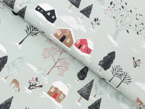 Bavlněná látka zasněžený venkov metráž šířka 142 cm značky Škodák.