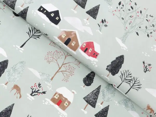 Bavlněná látka zasněžený venkov metráž šířka 142 cm značky Škodák.