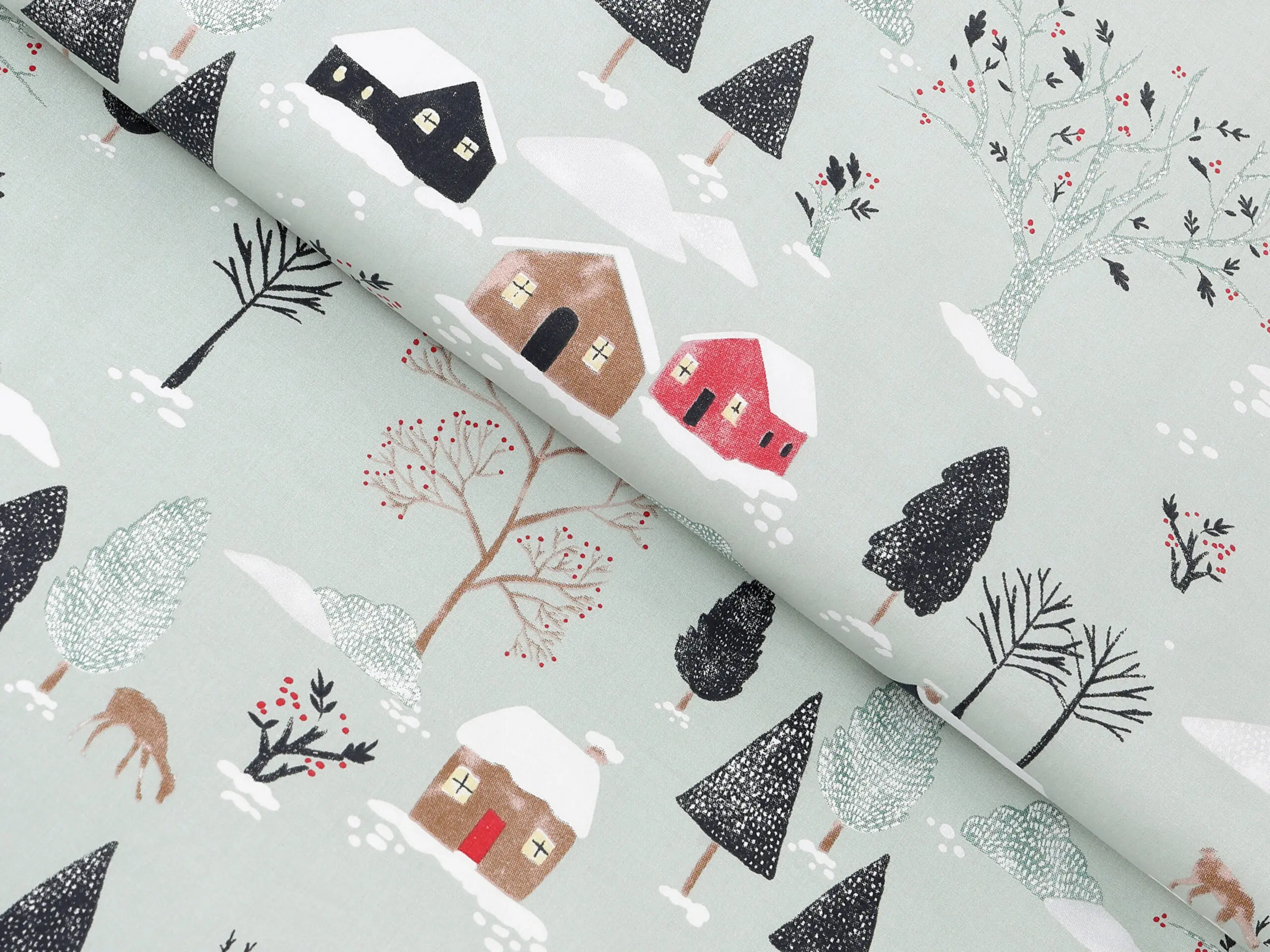 Bavlněná látka zasněžený venkov metráž šířka 142 cm značky Škodák.