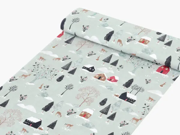 Bavlněná látka zasněžený venkov metráž šířka 142 cm značky Škodák.