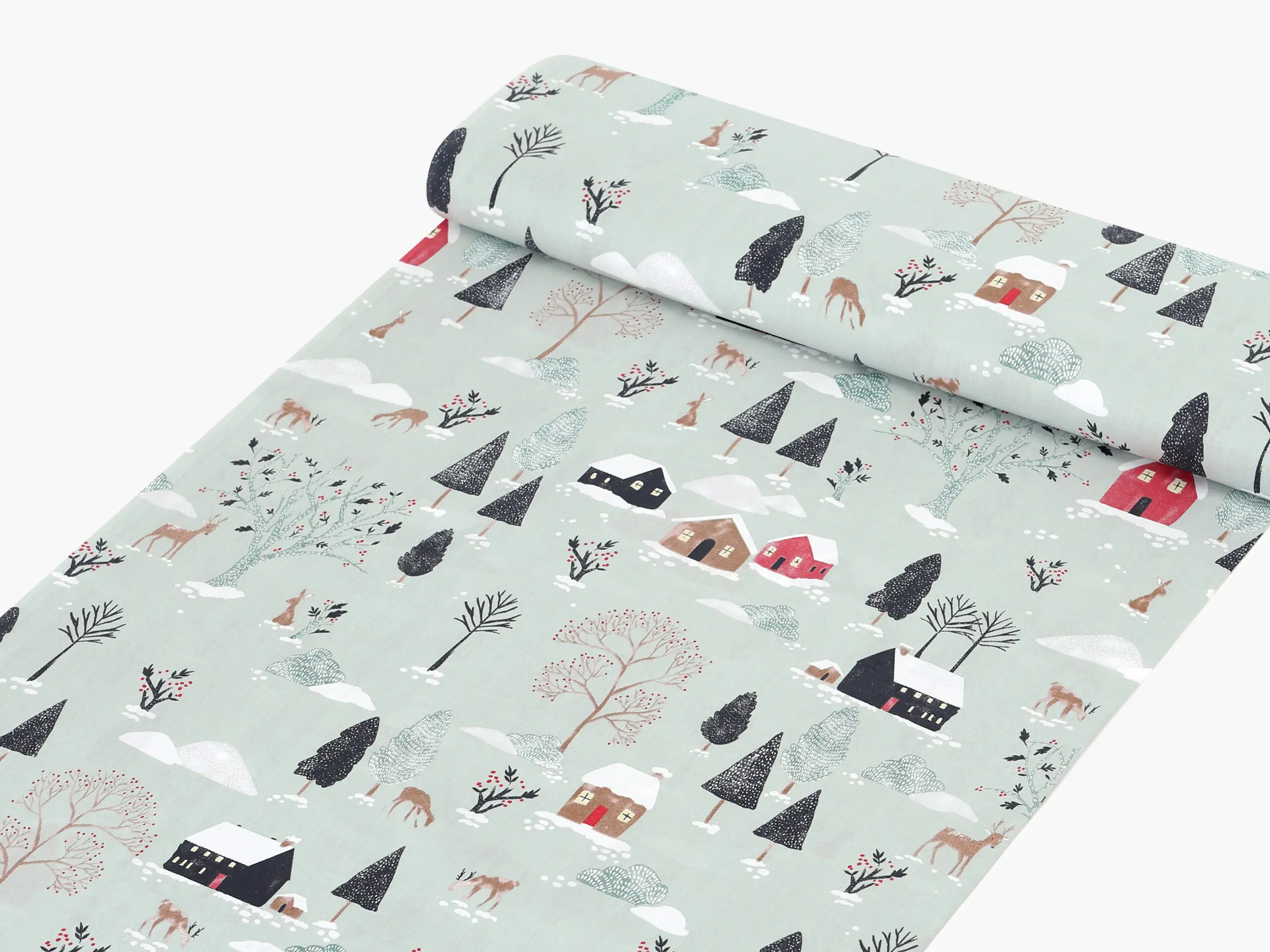 Bavlněná látka zasněžený venkov metráž šířka 142 cm značky Škodák.