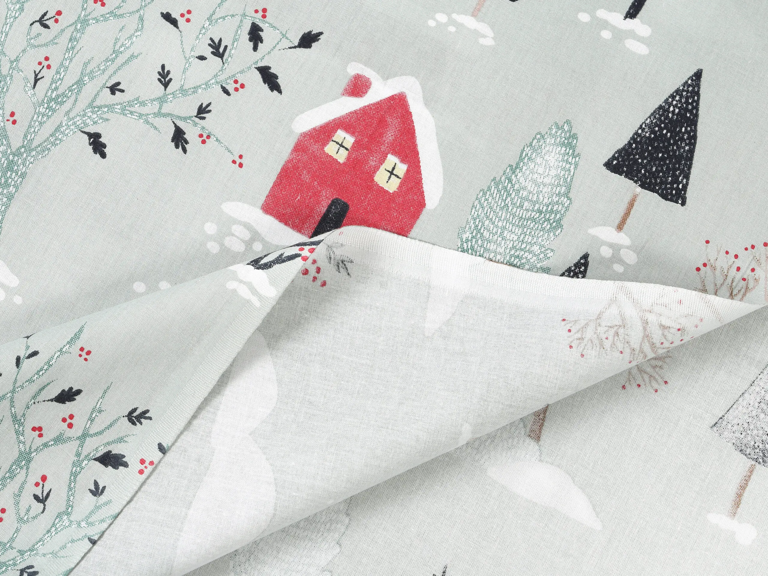 Bavlněná látka zasněžený venkov metráž šířka 142 cm značky Škodák.