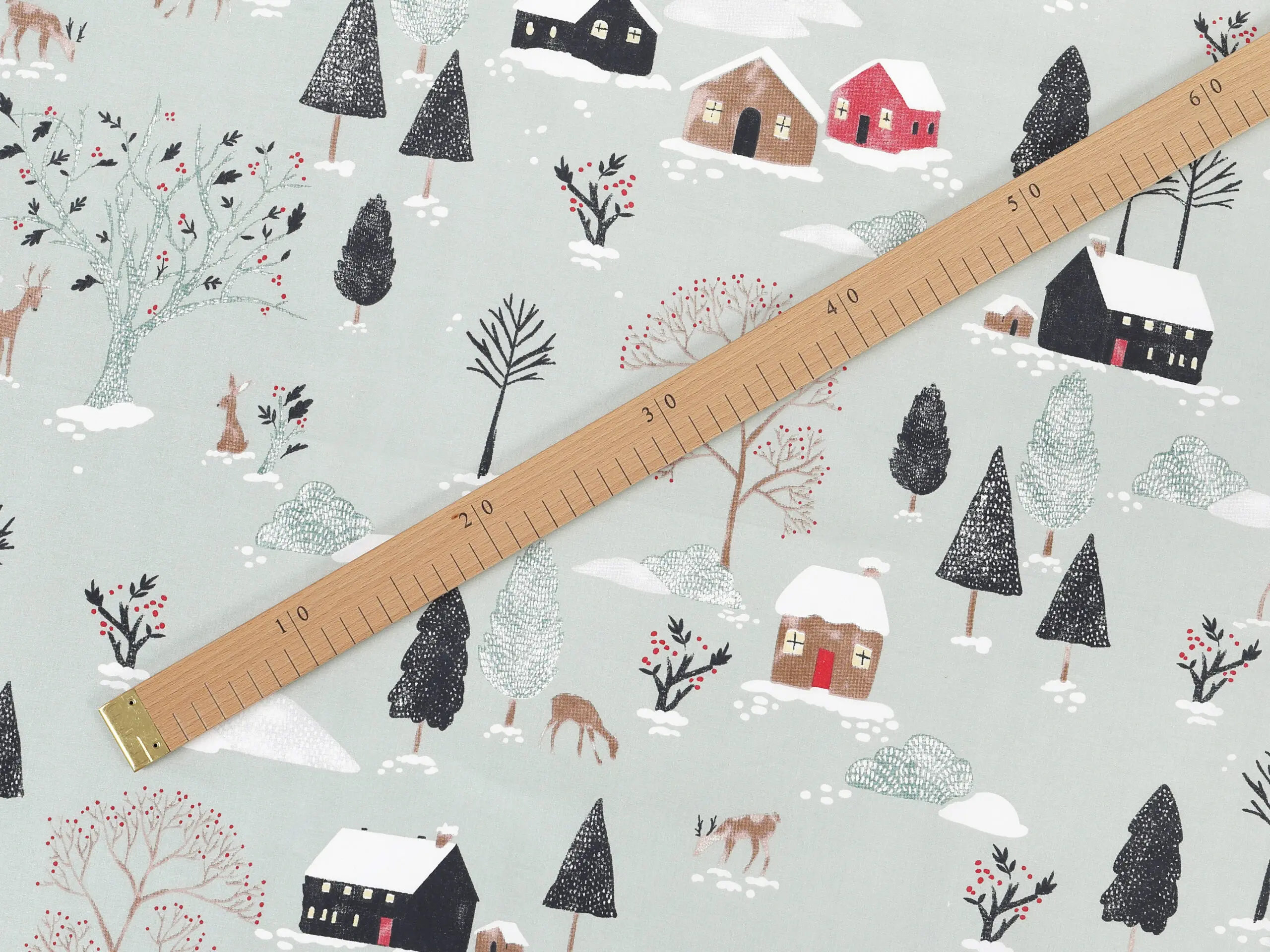 Bavlněná látka zasněžený venkov metráž šířka 142 cm značky Škodák.
