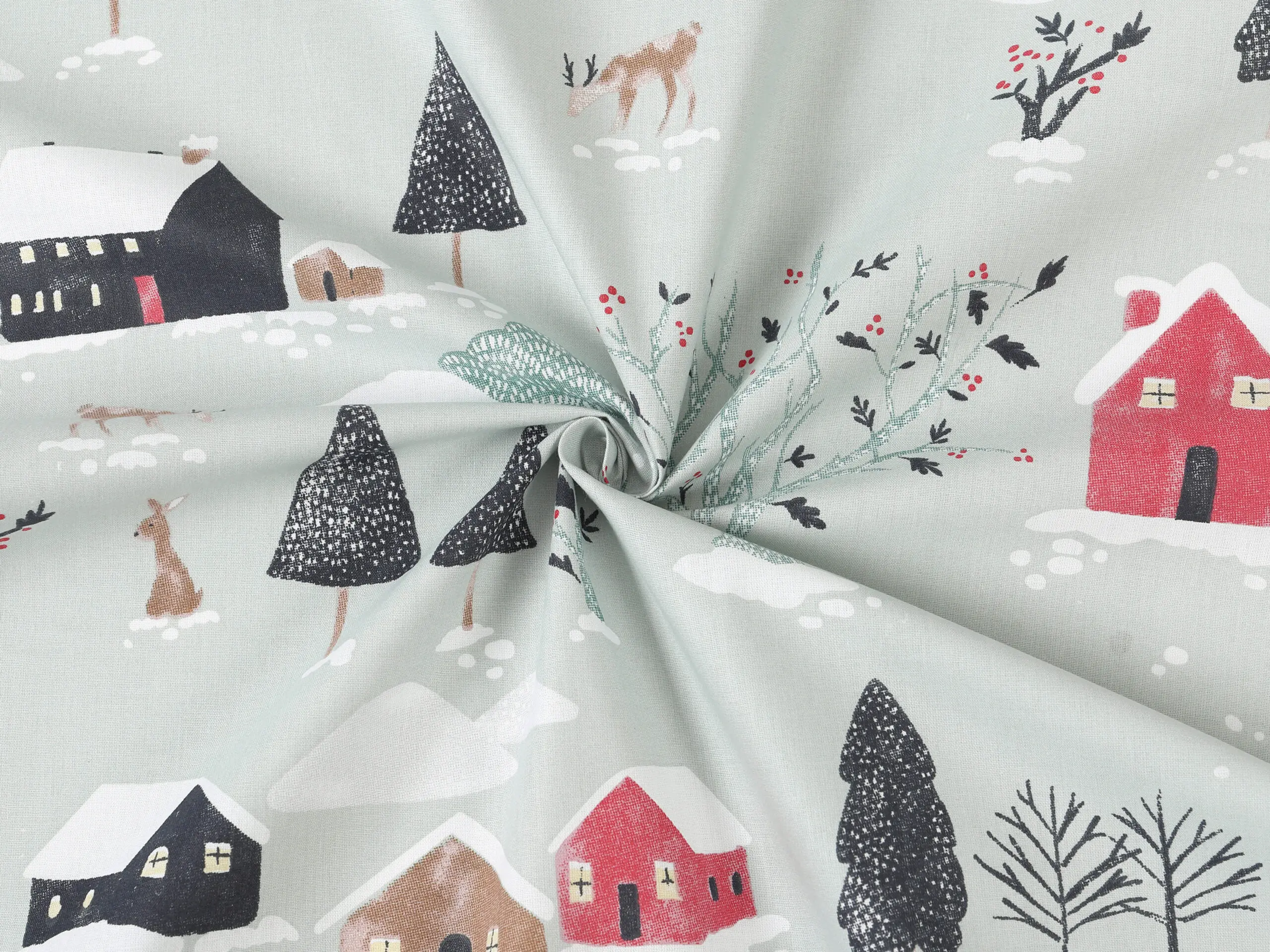 Bavlněná látka zasněžený venkov metráž šířka 142 cm značky Škodák.