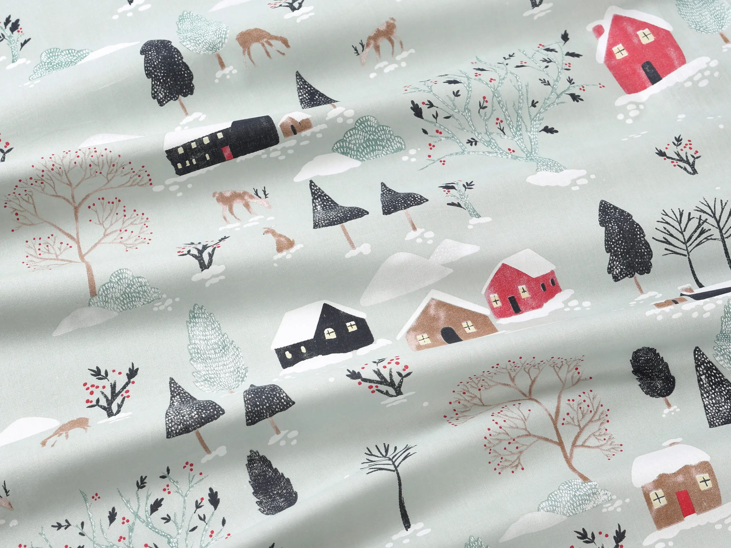 Bavlněná látka zasněžený venkov metráž šířka 142 cm značky Škodák.