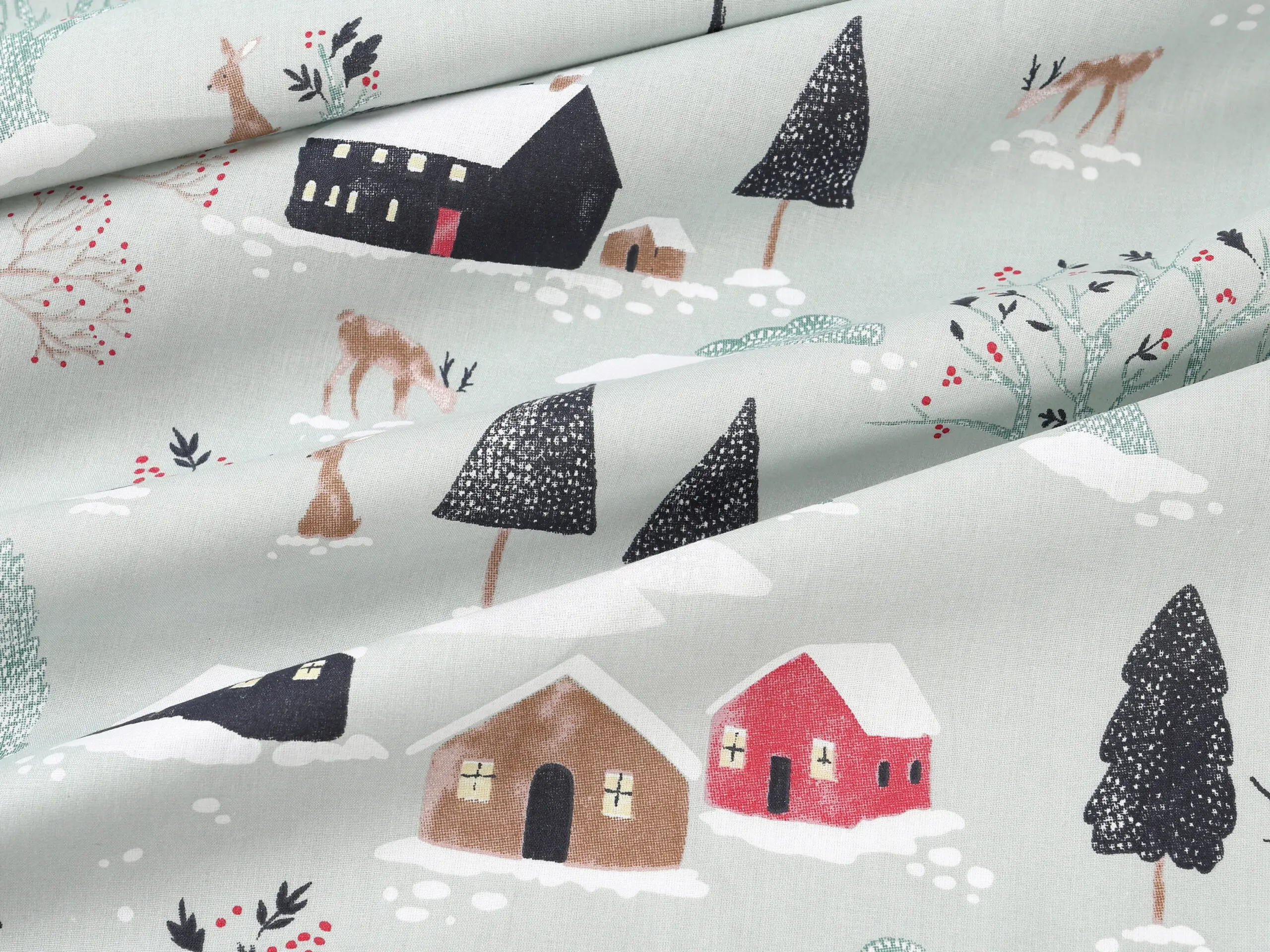 Bavlněná látka zasněžený venkov metráž šířka 142 cm značky Škodák.