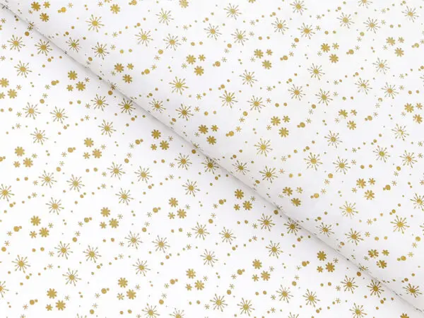 Bavlněná látka zlaté vločky na bílé metráž šířka 142 cm značky Škodák.
