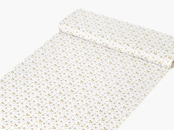 Bavlněná látka zlaté vločky na bílé metráž šířka 142 cm značky Škodák.