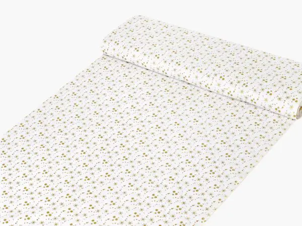 Bavlněná látka zlaté vločky na bílé metráž šířka 142 cm značky Škodák.