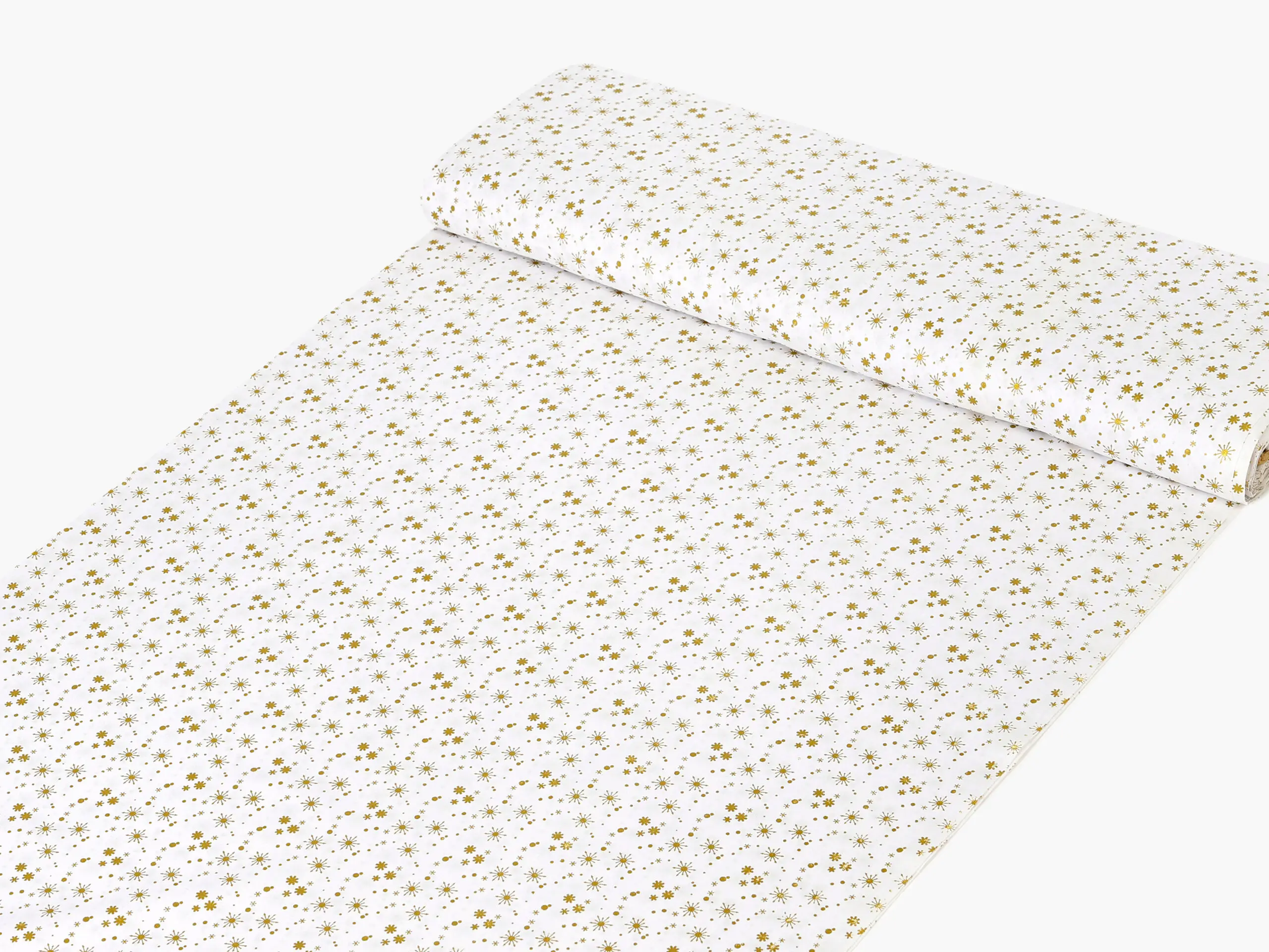 Bavlněná látka zlaté vločky na bílé metráž šířka 142 cm značky Škodák.