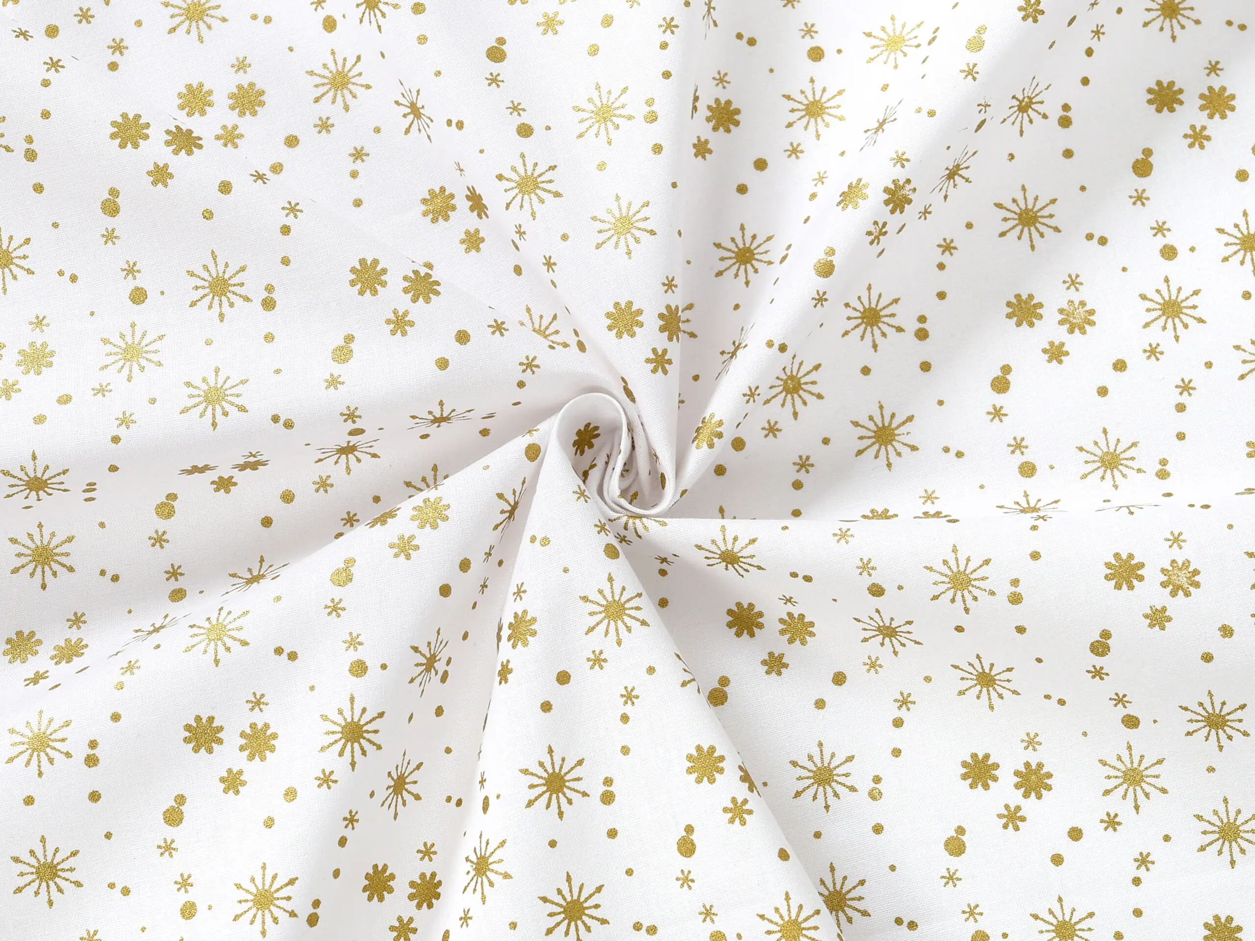 Bavlněná látka zlaté vločky na bílé metráž šířka 142 cm značky Škodák.