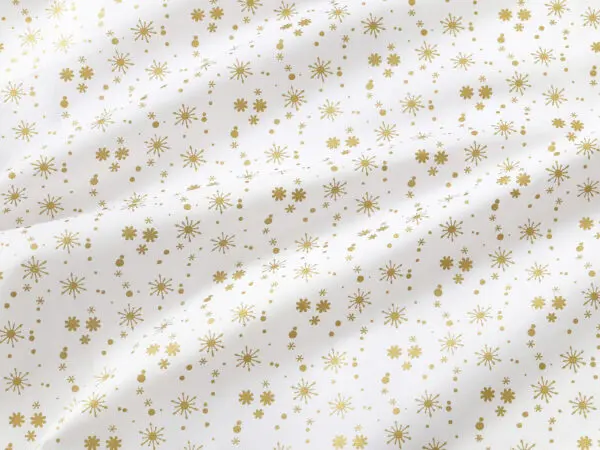 Bavlněná látka zlaté vločky na bílé metráž šířka 142 cm značky Škodák.