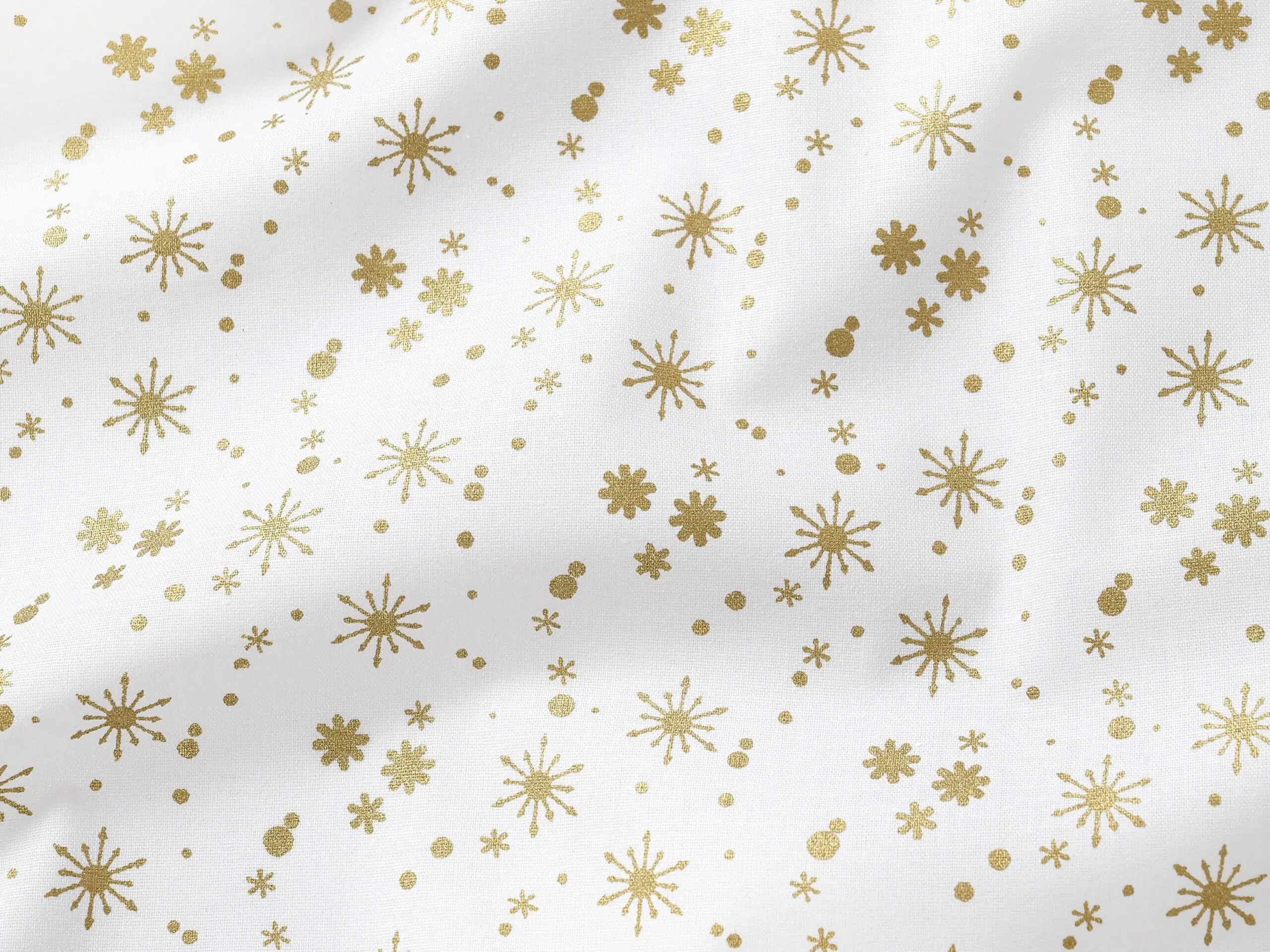 Bavlněná látka zlaté vločky na bílé metráž šířka 142 cm značky Škodák.