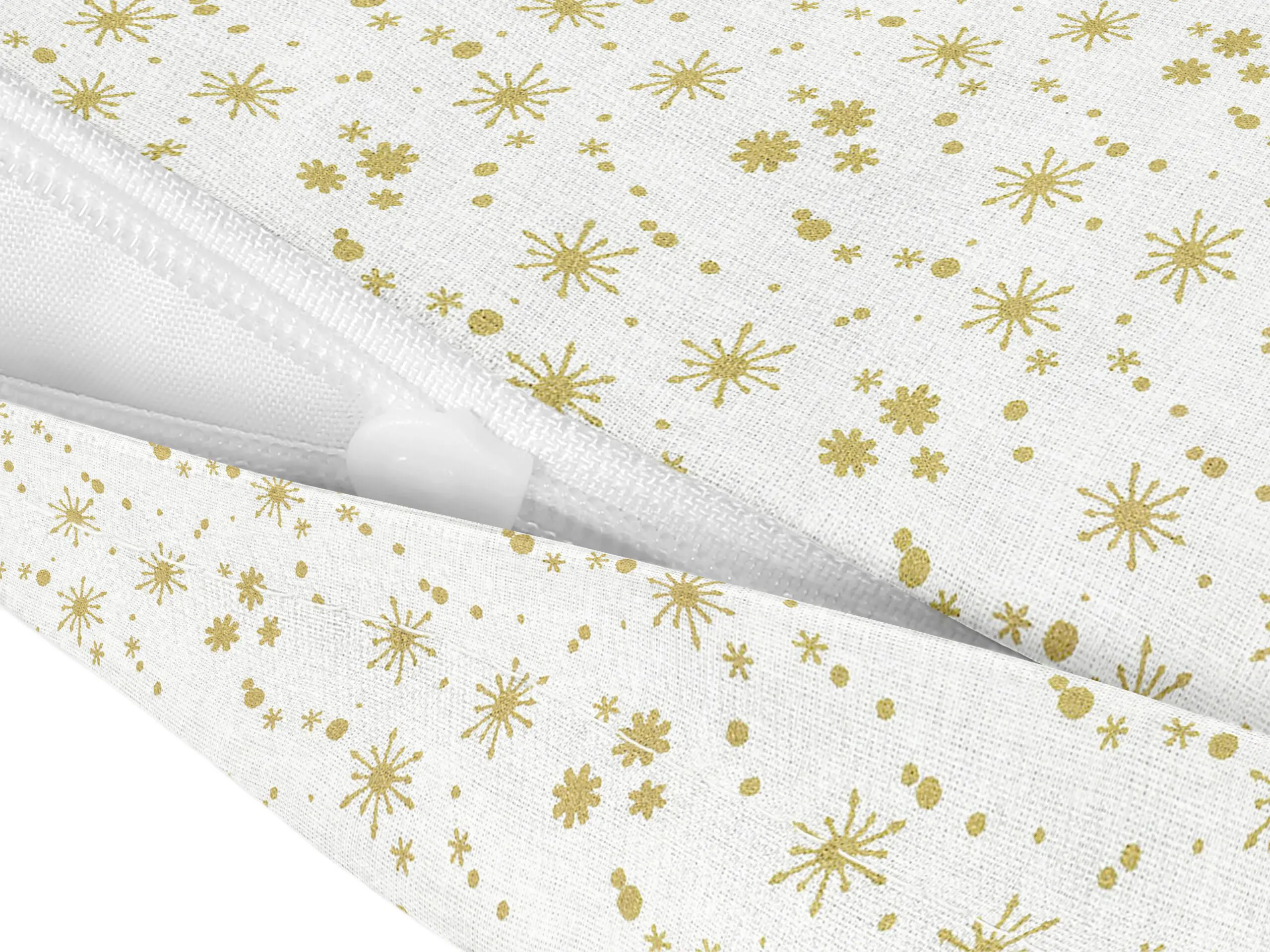 Vánoční bavlněný povlak na polštář zlaté vločky na bílé značky Škodák.