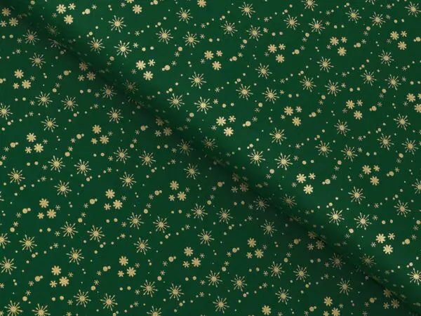 Bavlněná látka zlaté vločky na zelené metráž šířka 142 cm značky Škodák.