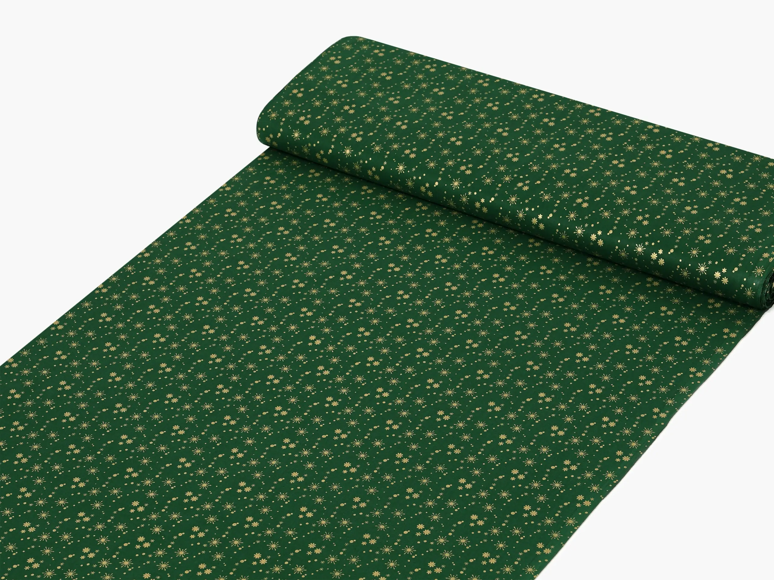 Bavlněná látka zlaté vločky na zelené metráž šířka 142 cm značky Škodák.