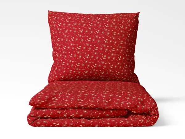 Vánoční bavlněné povlečení zlaté vločky na červené značky Škodák.