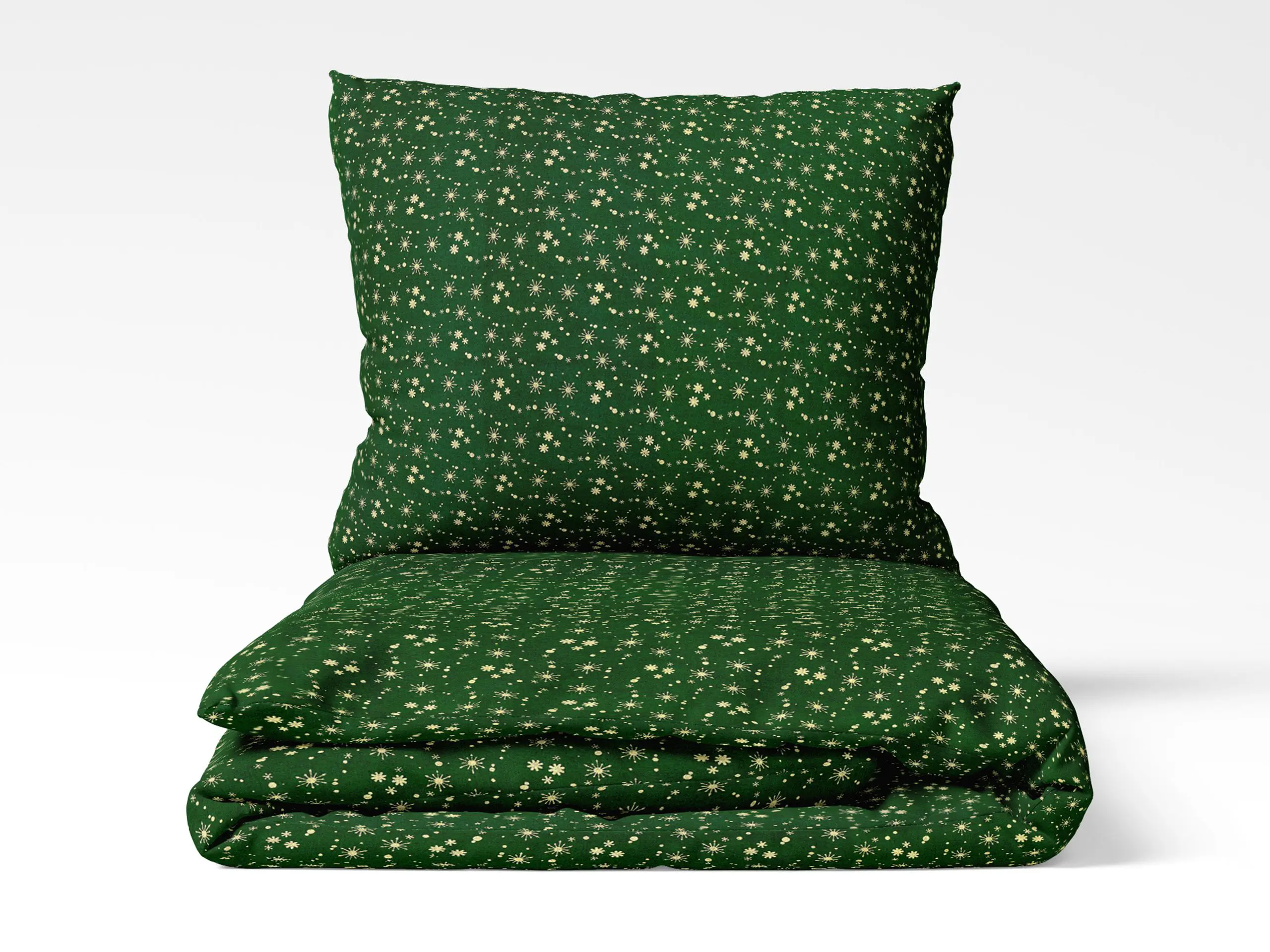 Vánoční bavlněné povlečení zlaté vločky na zelené
