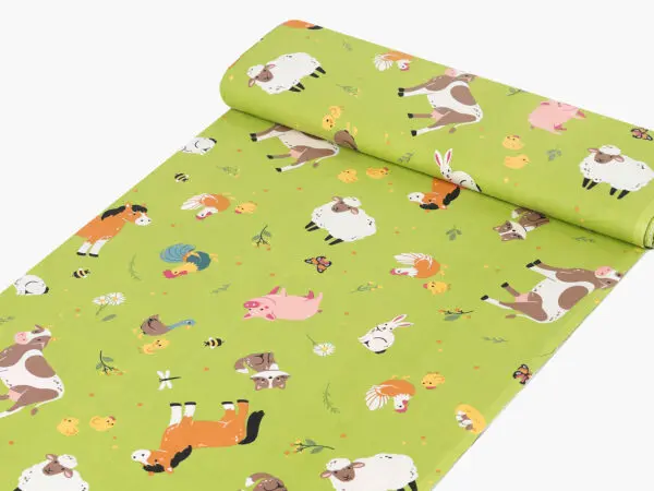 Bavlněná látka česká farma na zelené metráž šířka 142 cm