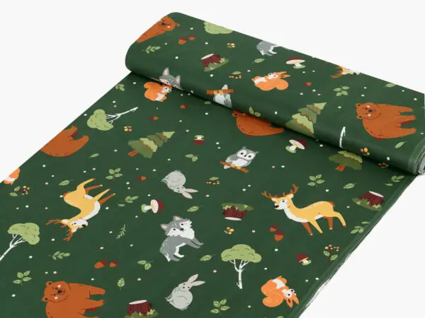 Bavlněná látka Řáholecký les na tmavě zelené metráž šířka 142 cm