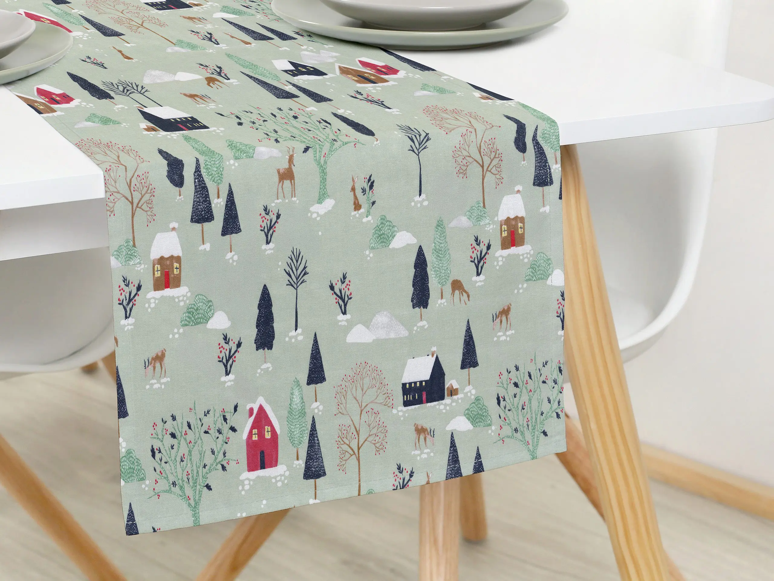 Bavlněný běhoun zasněžený venkov