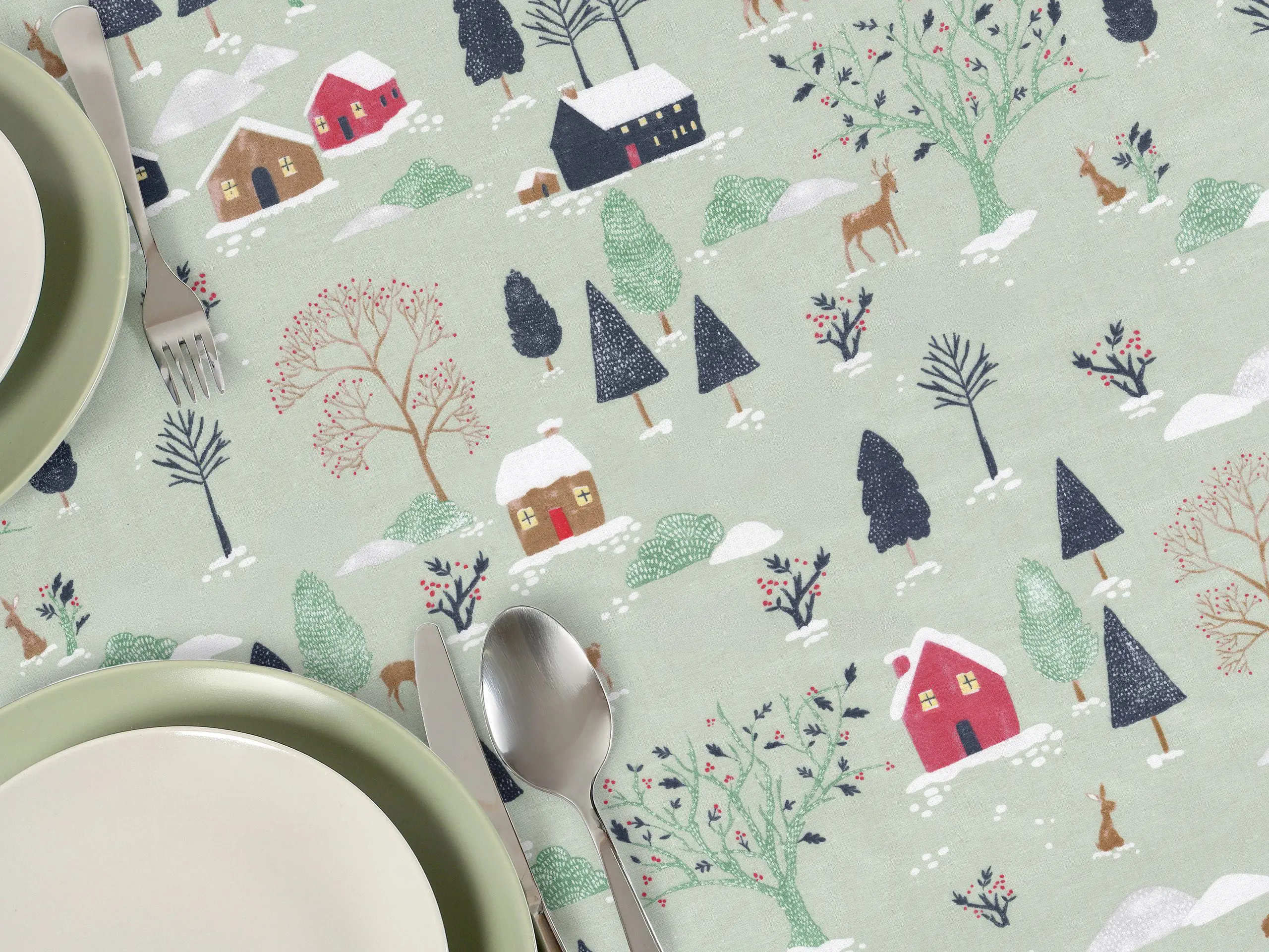 Bavlněný ubrus zasněžený venkov