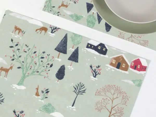 Vánoční bavlněné prostírání zasněžený venkov