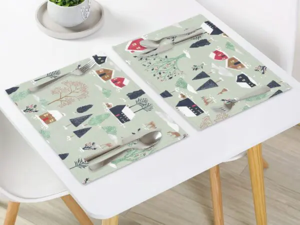 Vánoční bavlněné prostírání zasněžený venkov