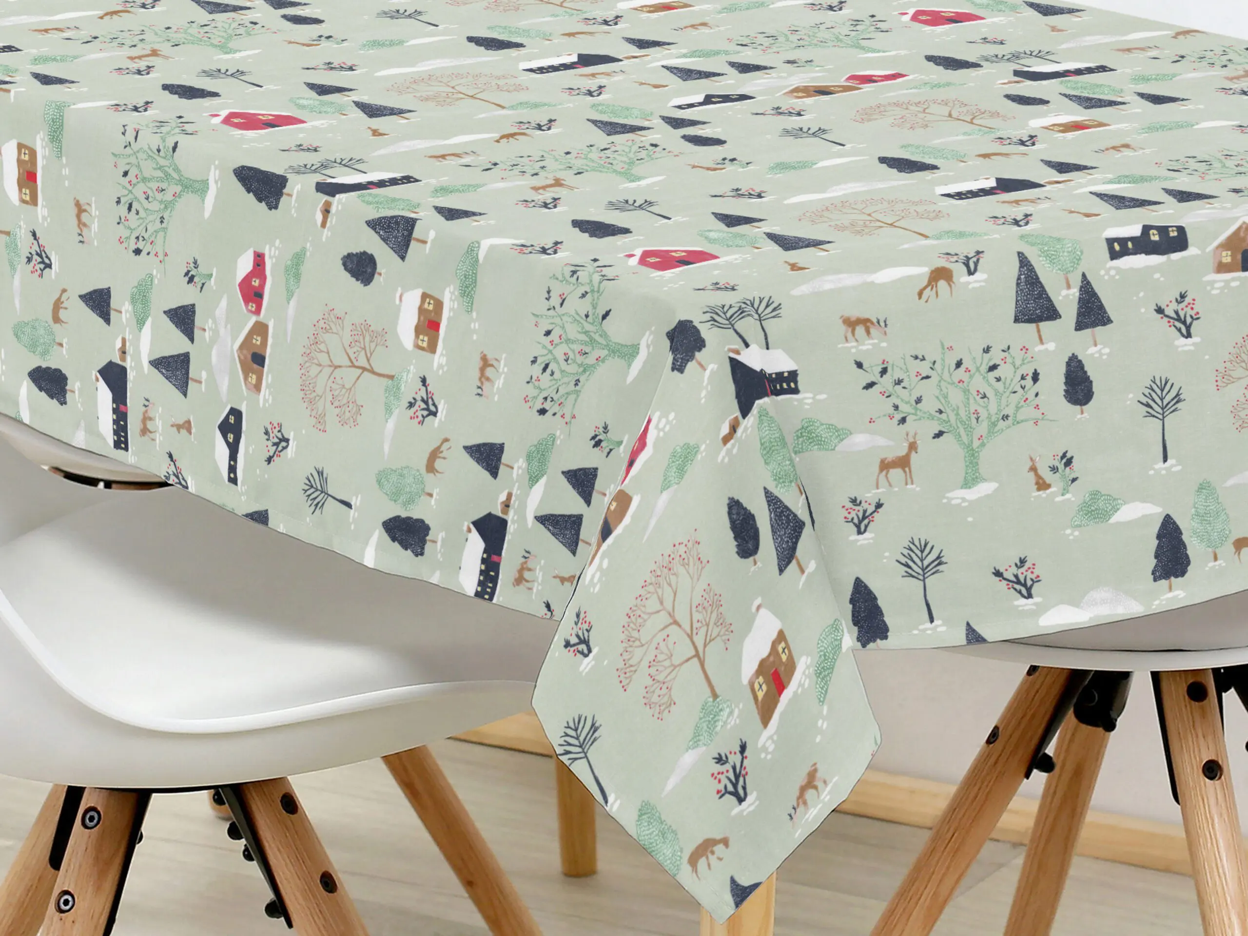 Hranatý bavlněný ubrus zasněžený venkov