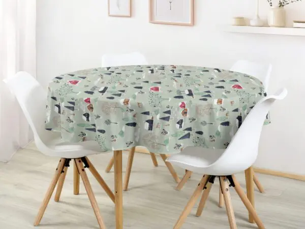 Kulatý bavlněný ubrus zasněžený venkov