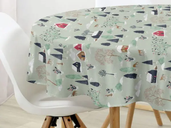 Kulatý bavlněný ubrus zasněžený venkov