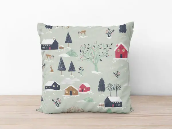 Vánoční bavlněný povlak na polštář zasněžený venkov značky Škodák.