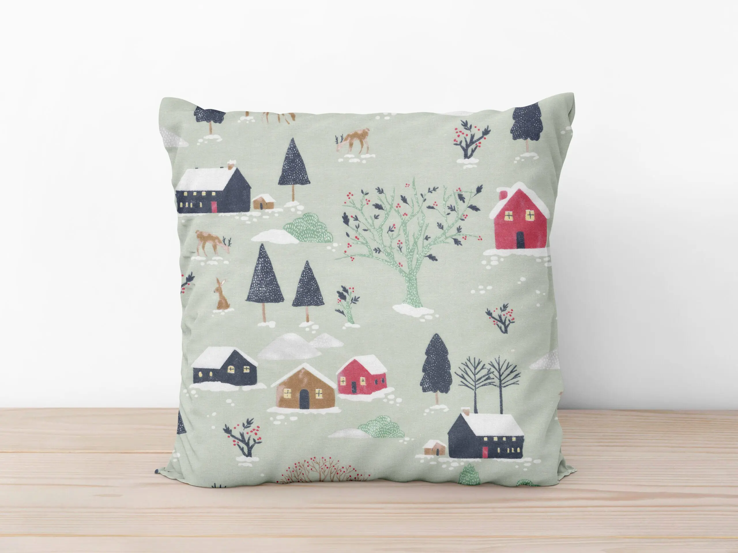 Vánoční bavlněný povlak na polštář zasněžený venkov značky Škodák.