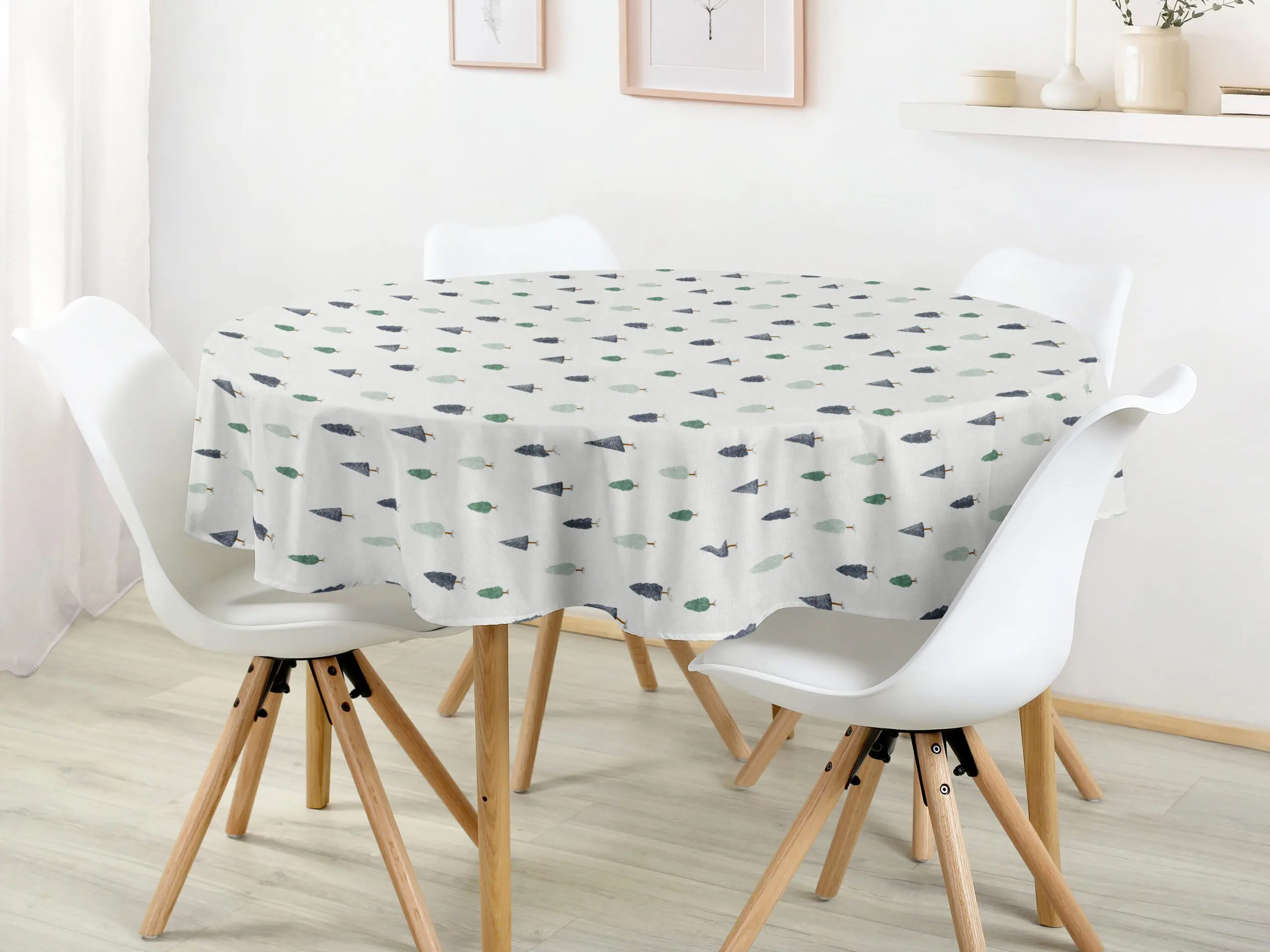 Kulatý bavlněný ubrus zimní les