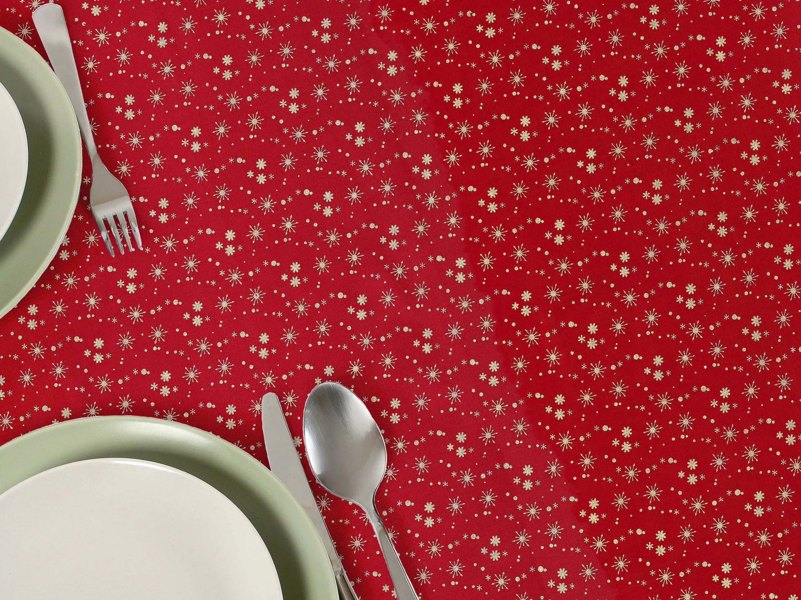 Bavlněný ubrus zlaté vločky na červené