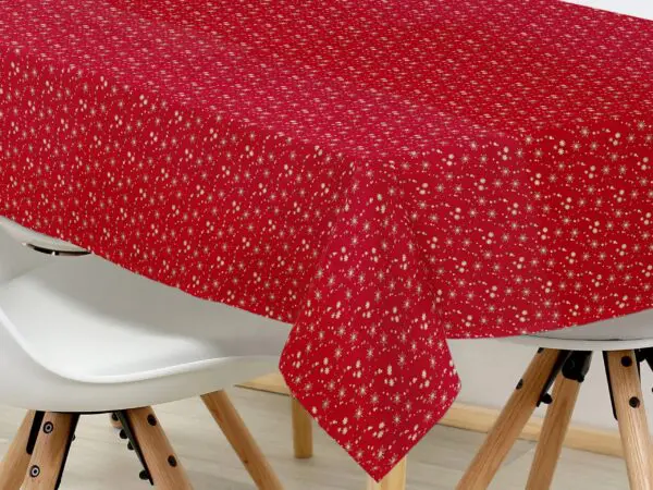 Hranatý bavlněný ubrus zlaté vločky na červené