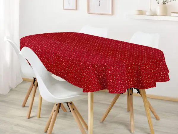 Oválný bavlněný ubrus zlaté vločky na červené