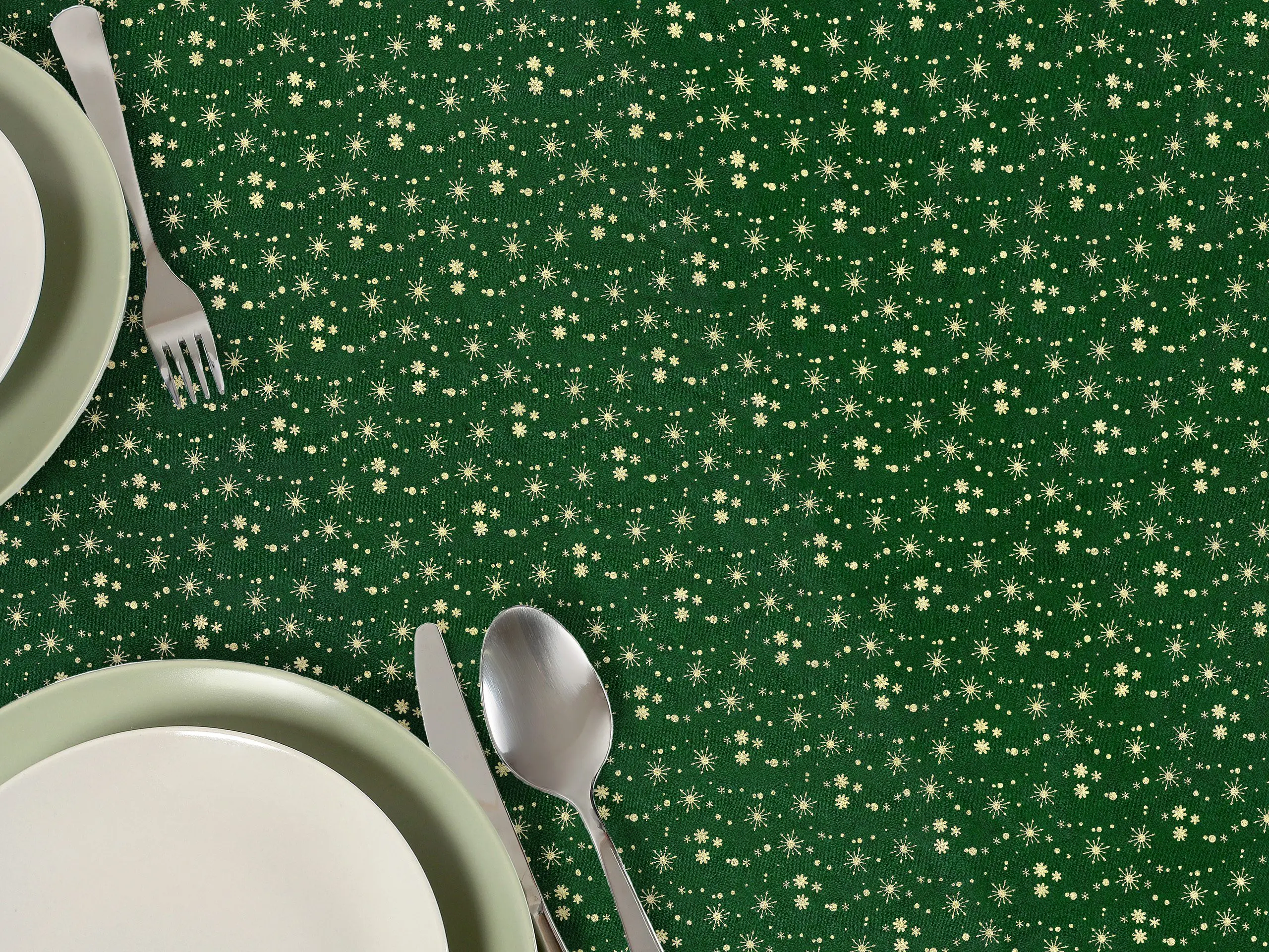 Bavlněný ubrus zlaté vločky na zelené