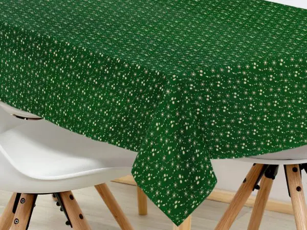 Hranatý bavlněný ubrus zlaté vločky na zelené