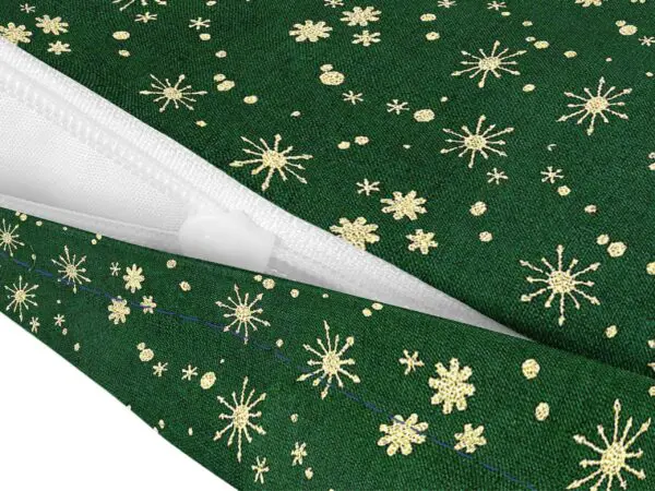Vánoční bavlněný povlak na polštář zlaté vločky na zelené