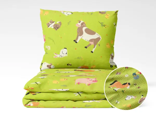 Dětské krepové povlečení česká farma na zelené