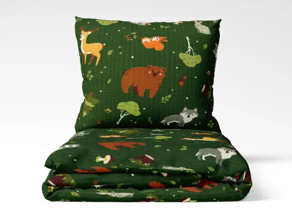 Dětské krepové povlečení Řáholecký les na tmavě zelené