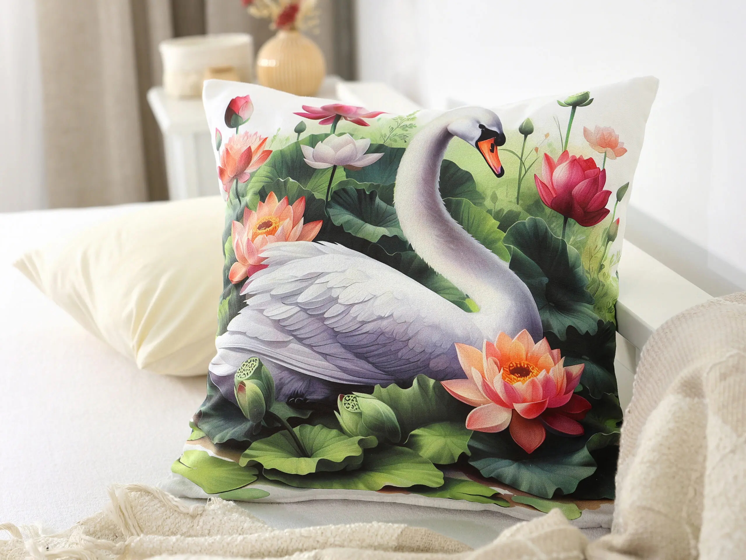 Dekorační povlak na polštář labuť
