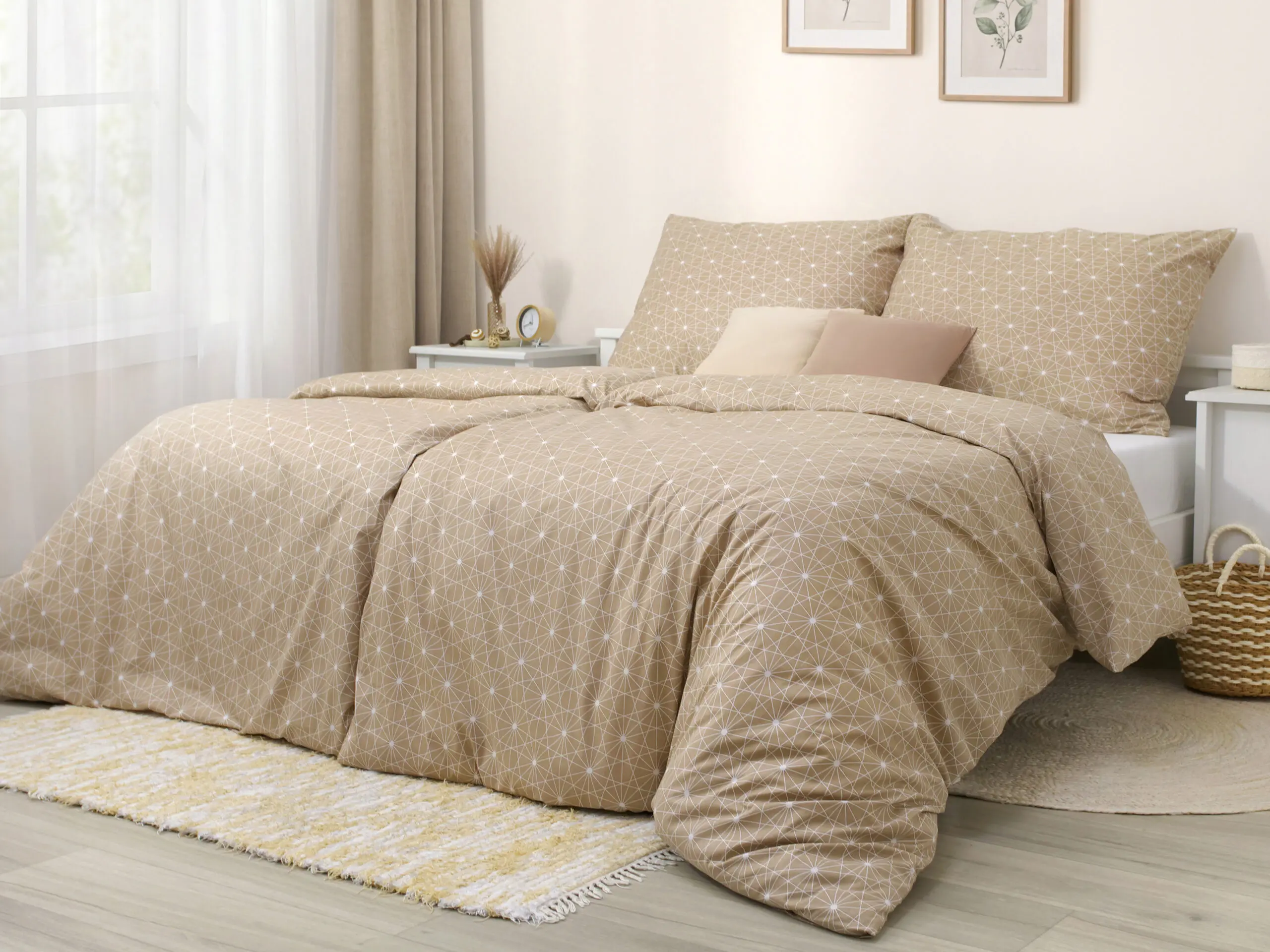 Bavlněné povlečení bílé čáry na hnědé