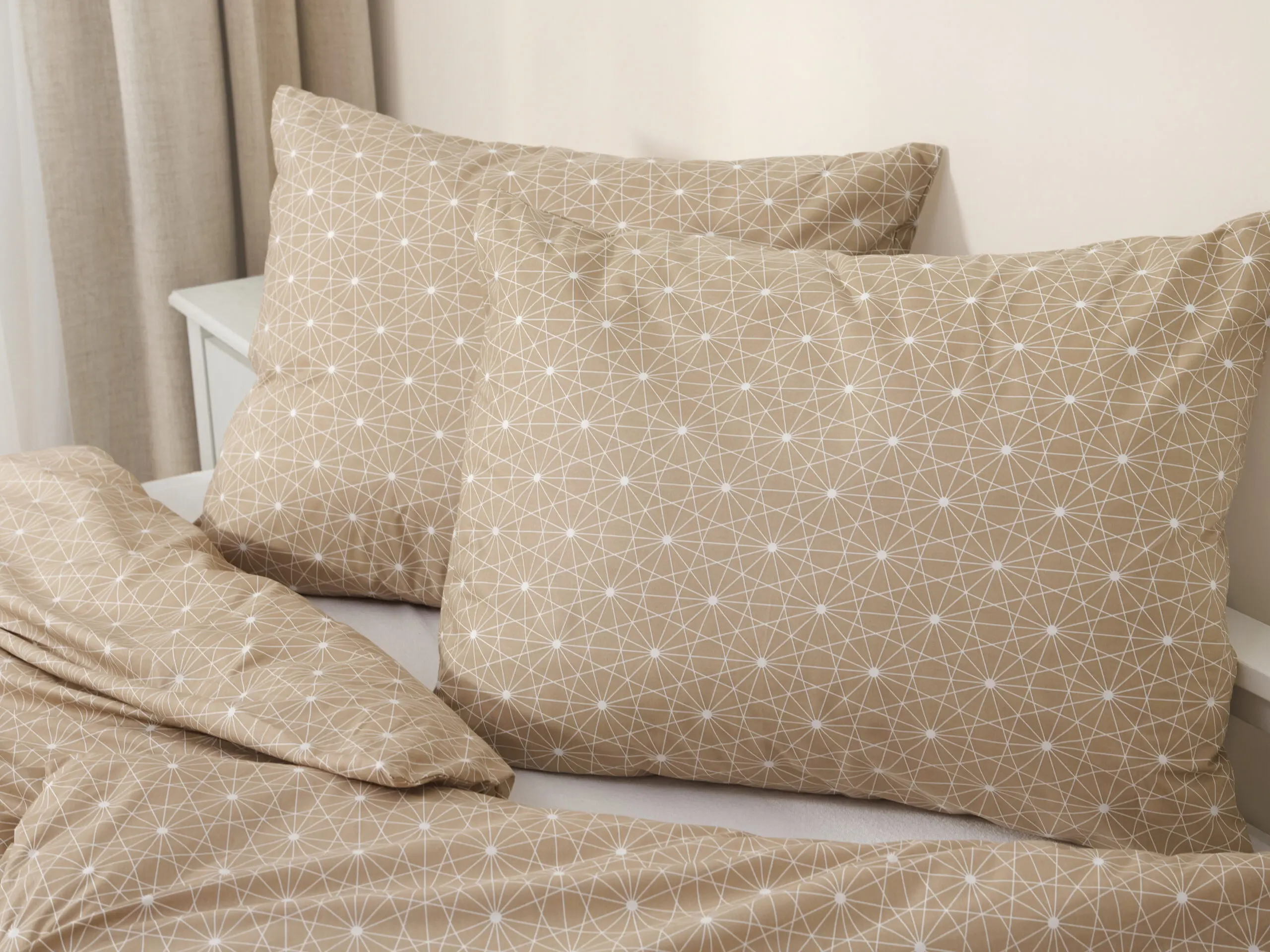 Bavlněné povlečení bílé čáry na hnědé