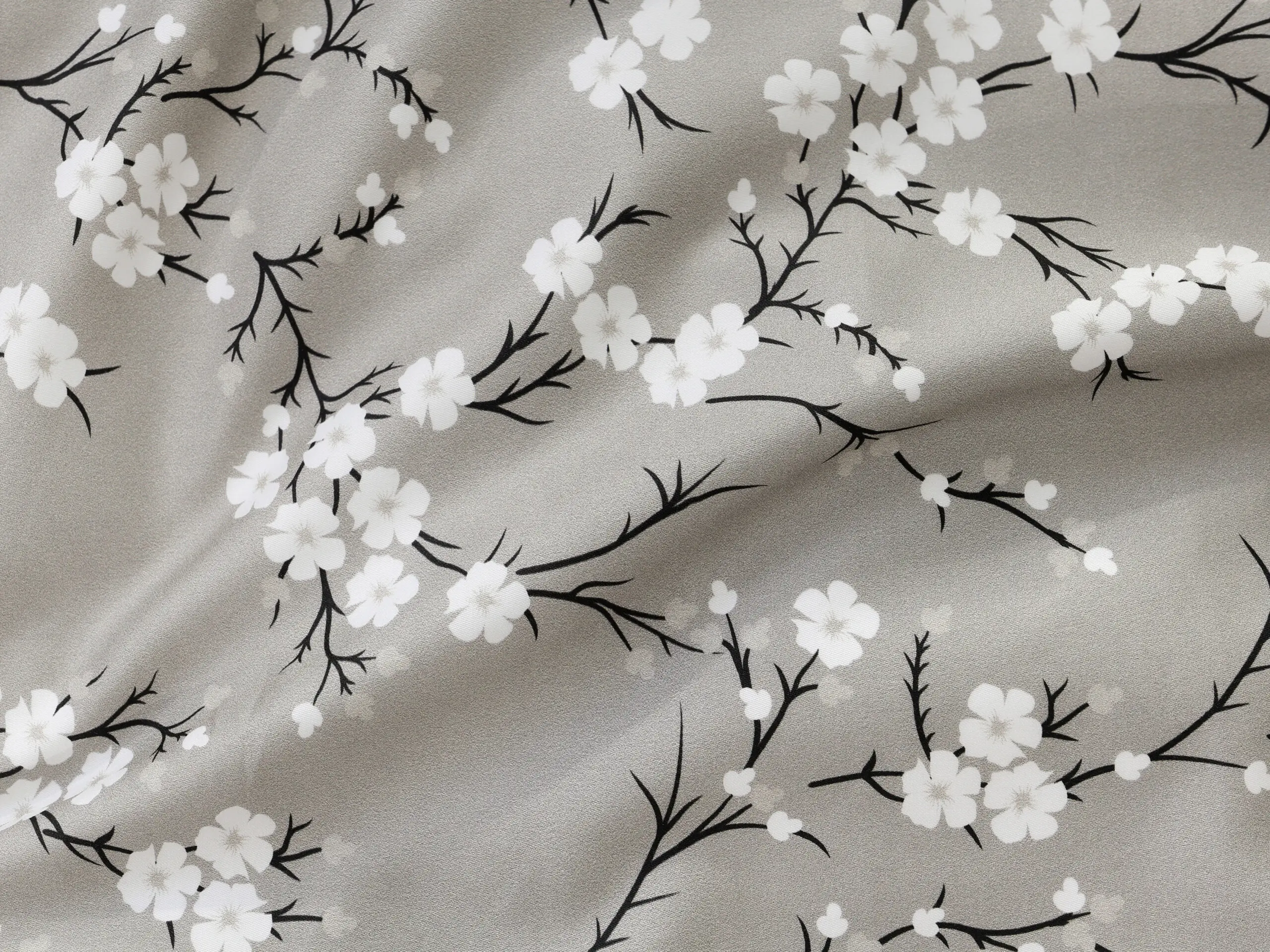 Saténové povlečení kvítí na větvičce na béžové