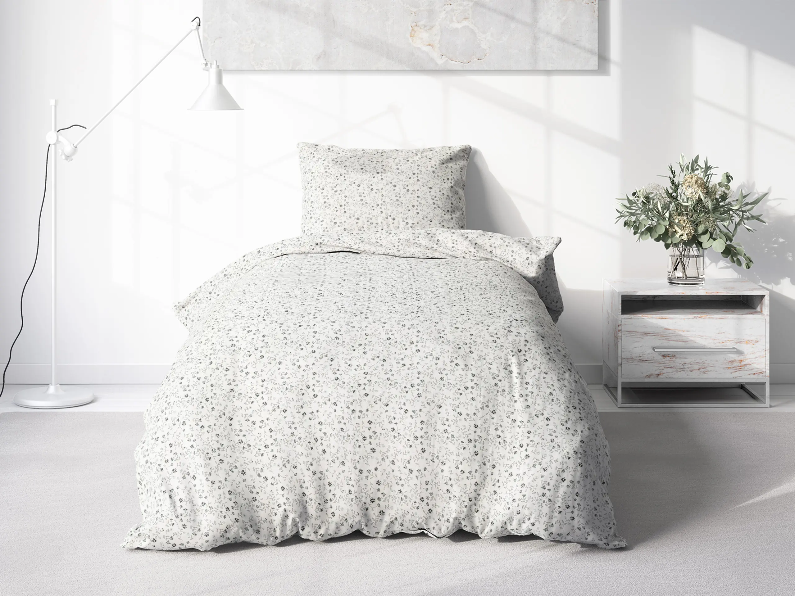 Hotelové povlečení Simone - šedé kvítko na bílé - Image 2