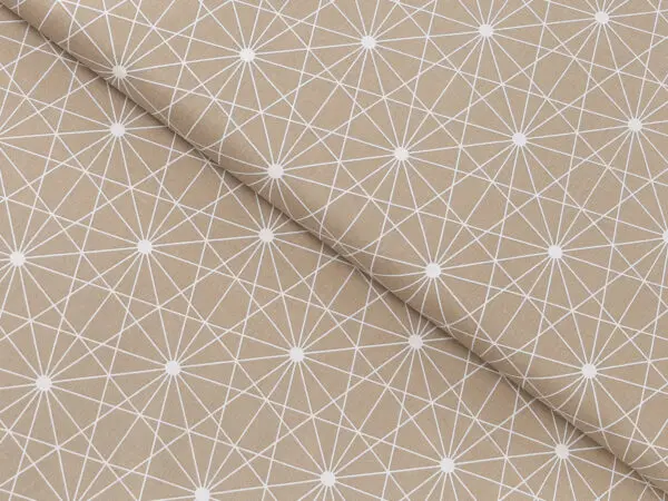 Bavlněná látka bílé čáry na hnědé metráž šířka 142 cm